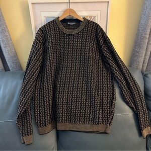Vintage Brandini Zig Zag Sweater XXL Black & Brown Grandpa Retro Eclectic Italy